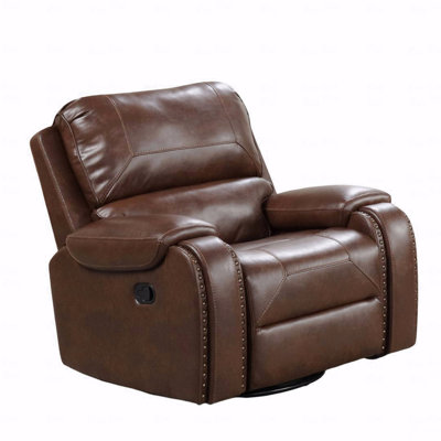 Transitional Style With Recliner Function With Oversized Handle Nailhead Arms Top Pillow Brown Finish Primary Living Room