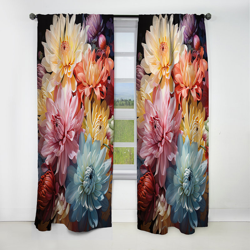 Walburg - Rideau occultant floral Mums - 1 panneaux, L 52 po x L 84 po