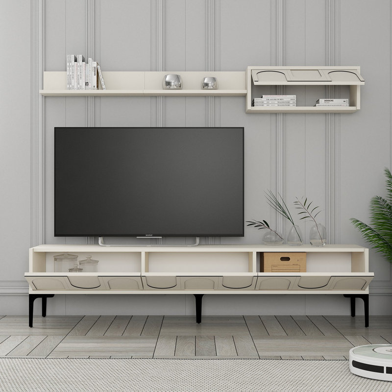 Keikei Unfinished TV Stand, Cream/Black