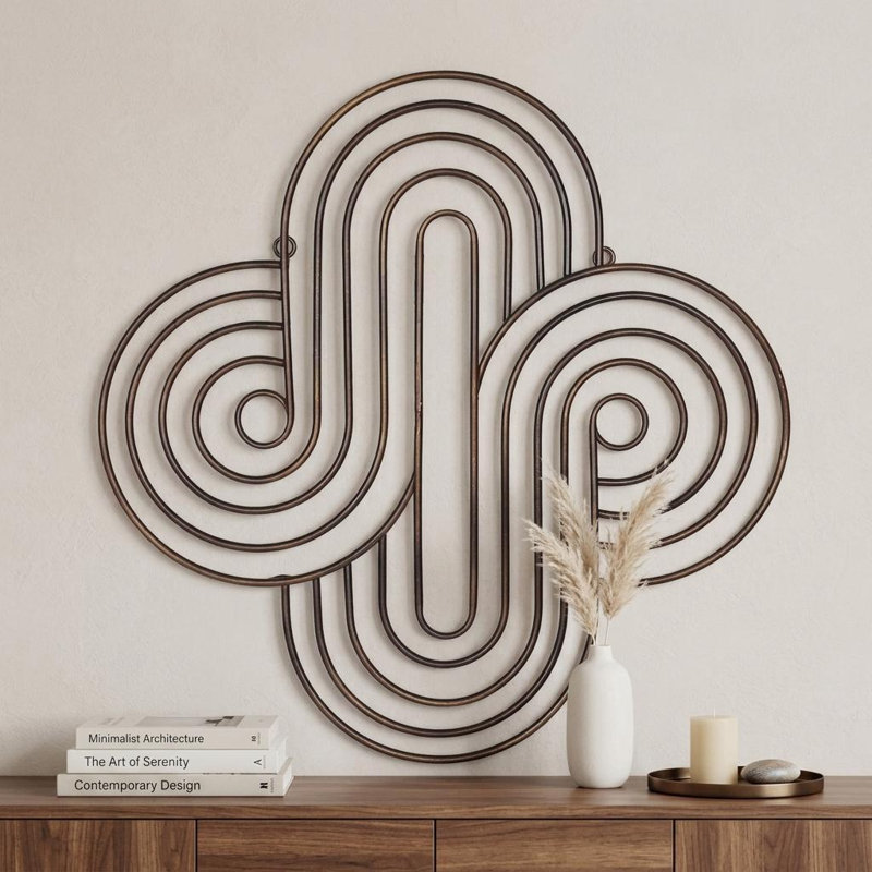 20" X 20" Bronze Metal Abstract Geometric Hanging Dimensional Sculpture