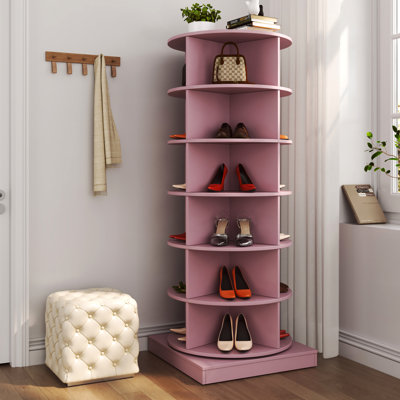 360 Rotating Pink Shoe Side Table - 6 Layers, Space Efficient Pair, Stores 24 Pairs, Suited For Families, Easy To Assemble Model, Modern Style Detail Buffet Cabinet Furniture, Part, Accent