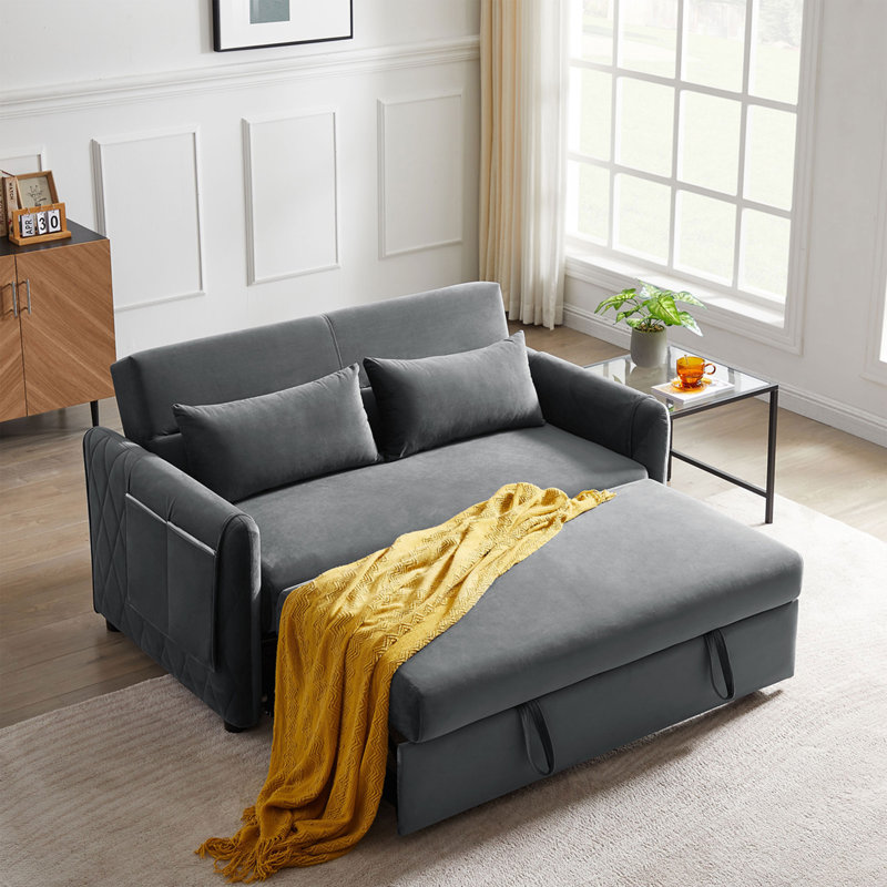 Guenot 59.5'' Velvet Sleeper Sofa, Black Velvet
