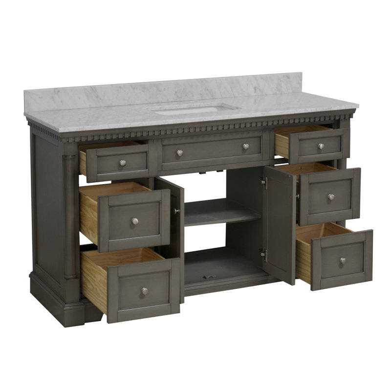 Ensemble de meuble-lavabo simple 60 po Fossen, Gris patiné, Marbre de Carrare