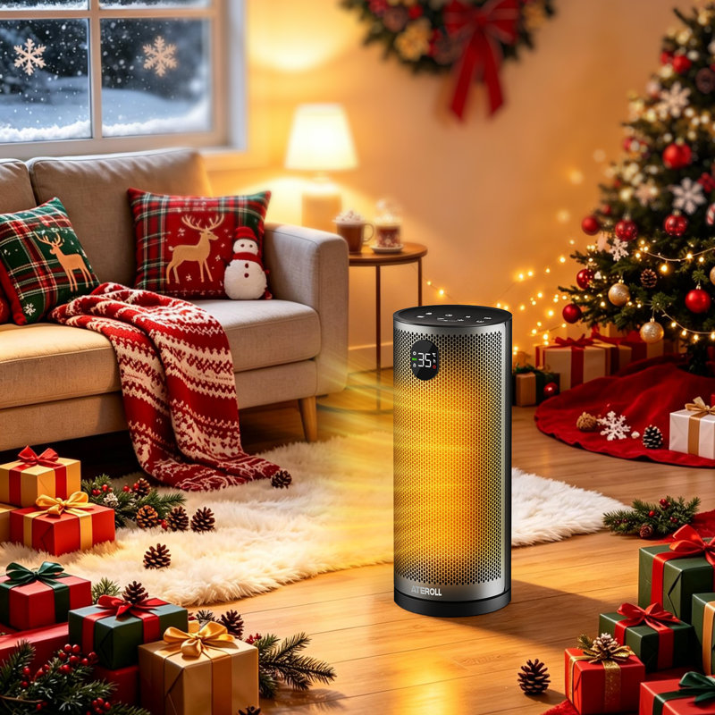 16" Oscillating Tower Space Heater & Fan, 1500W PTC, Remote, ECO, 12H Timer, Black
