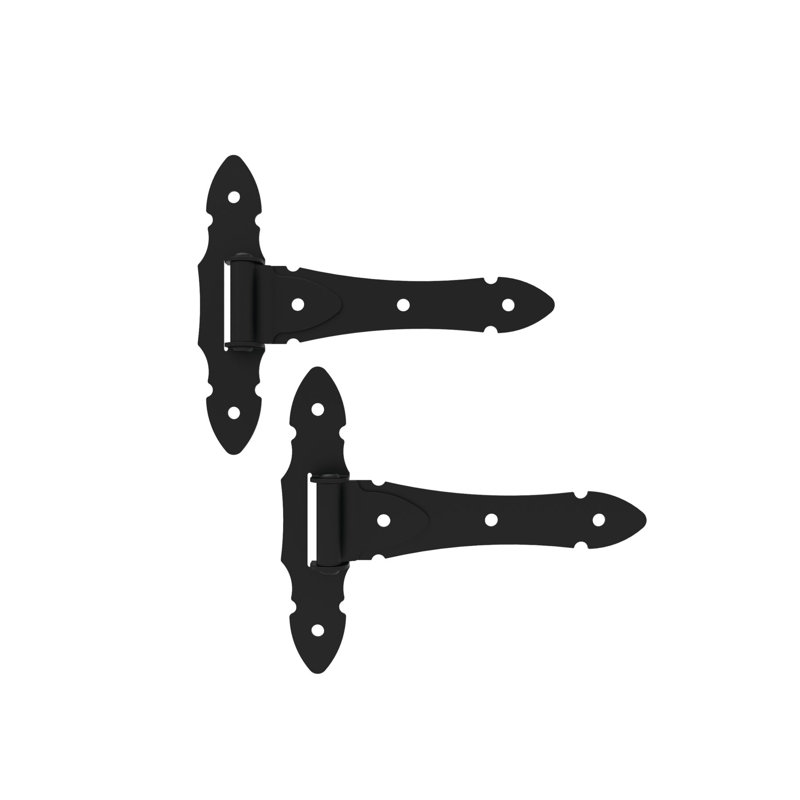 Black Powder-Coated Steel Ornamental T-Hinge for Wood Gates