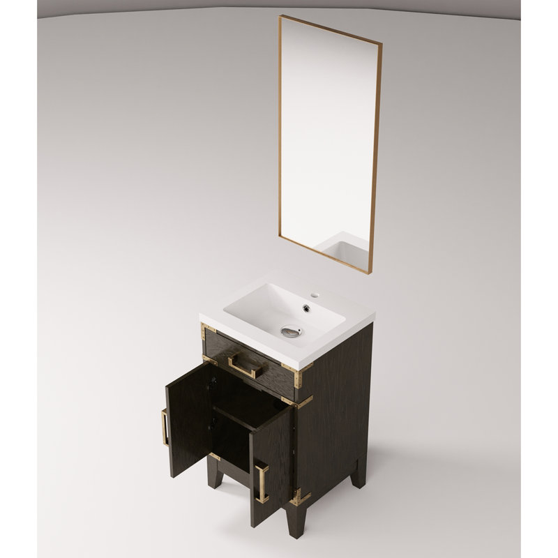 Meuble-lavabo en chêne brun - 20 po x 18 po avec comptoir en acrylique et miroir, Chêne brun