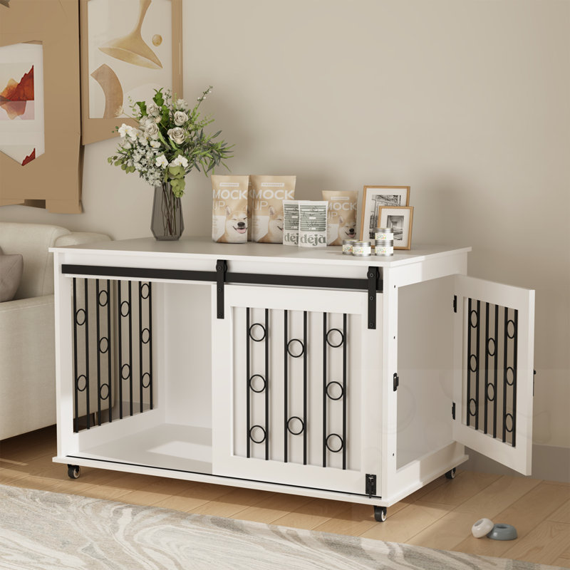 Cage pour chien avec porte de grange coulissante et roues verrouillables