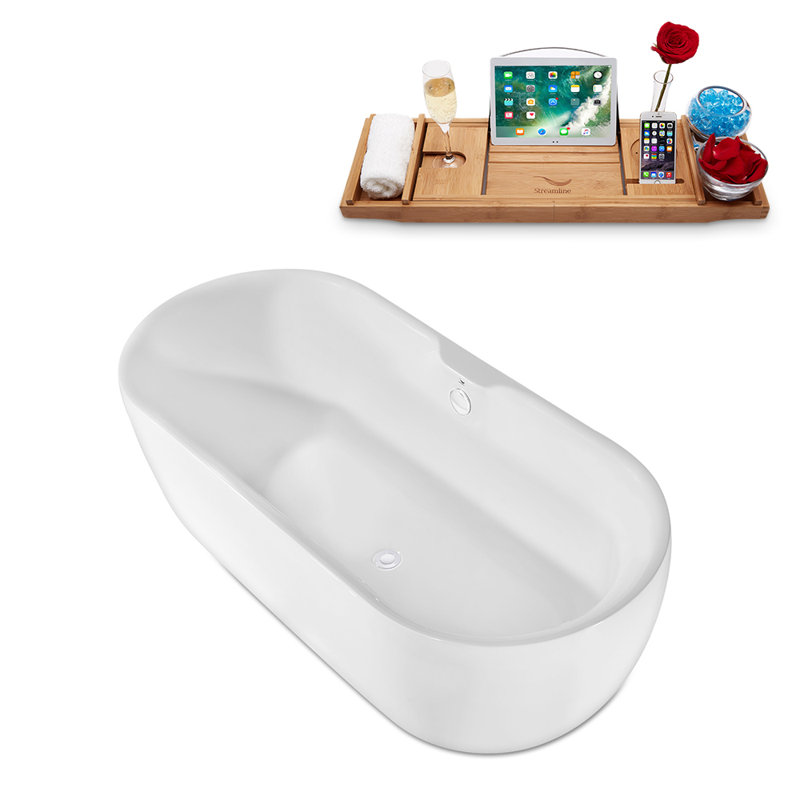1699.3mm x 749.3mm Freestanding Soaking Acrylic Bathtub, Glossy White