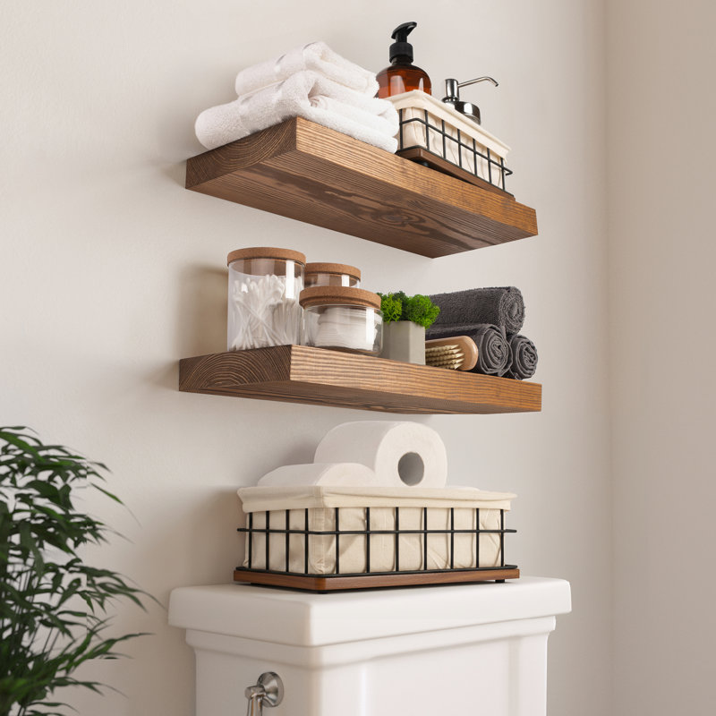  Baobab Workshop Wood and Wire Baskets Set, Bathroom Basket Storage, Walnut/Black