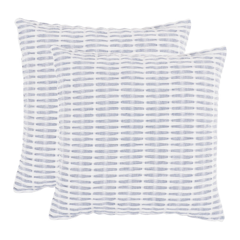 Navy and White Cotton Pleated Pillow Covers, Set of 2, 20" x 20"