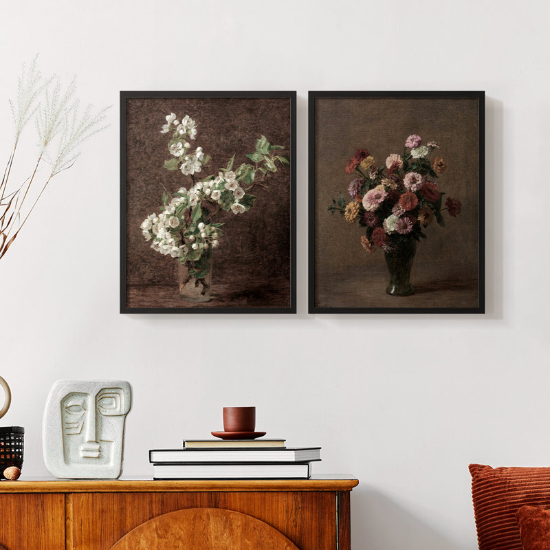 «Vintage Floral VII», impression giclée sur cadre - ensemble de 2, Noir, noir, noir, noir, H 17 po x l 42 po