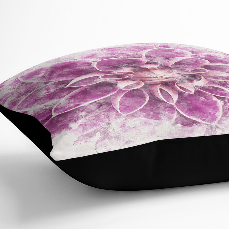 Dahlia Flower Watercolour Cushion with Filling, 55cm H x 55cm W x 20cm D, Black