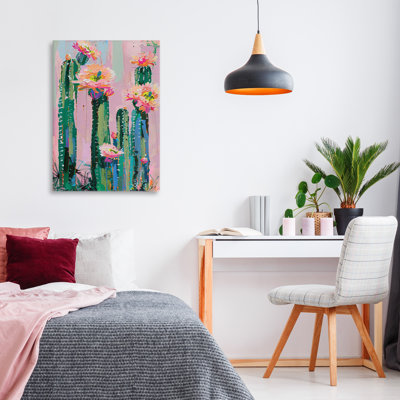Fleurs de cactus vibrantes sur toile, design par LSR Design Studio