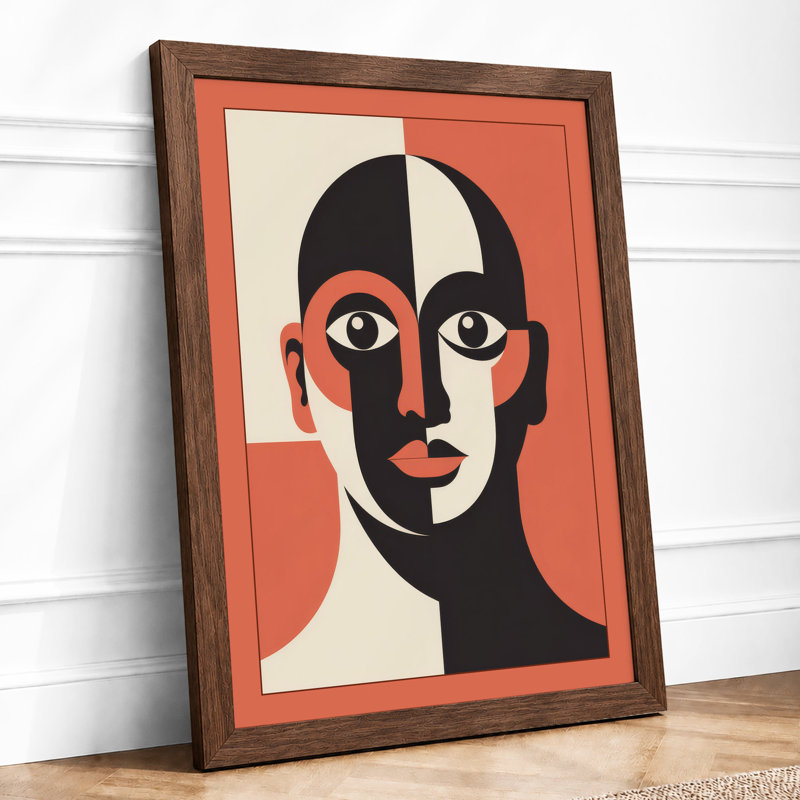 Geometric Portrait Art Deco - Framed Print, A4 - 29.7 x 21.0 cm, Walnut
