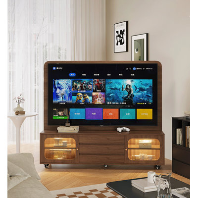 Portable Solid Wood TV Cabinet with Rolling Wheels