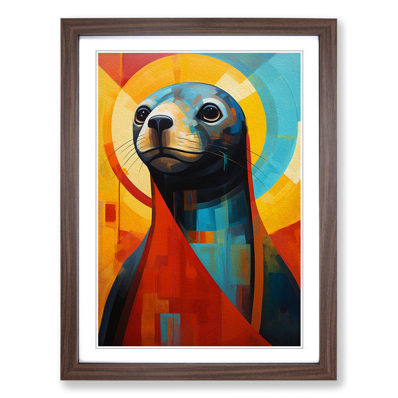 Sea Lion Constructivism - Single Picture Frame Print on Wood, Walnut, 64cm H x 46cm W x 2cm D