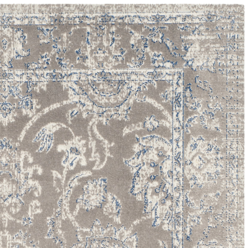 Chewning Oriental Cotton Taupe/Blue Area Rug, Rectangle 4' x 6'