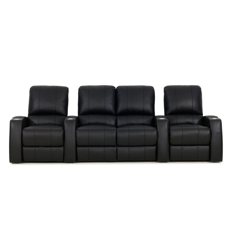 Siège en cuir véritable de 121 po de largeur avec porte-gobelet, Cuir véritable noir luxueux, Manuel