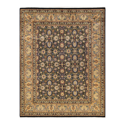 Tapis unique noué à la main Mogul - noir / brun, 8 pi 1 po x 10 pi 5 po