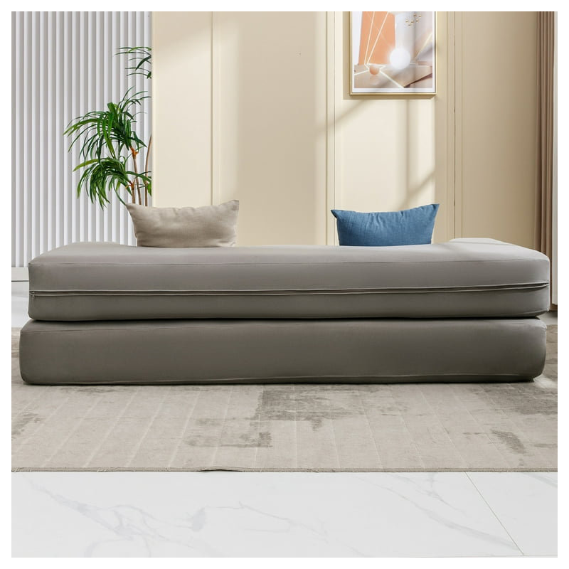 Kuebler Vegan Leather Convertible Sofa (Pillow Not Included), 29.5" H x 78.74" W x 17.4" D, Light Gray Faux Leather