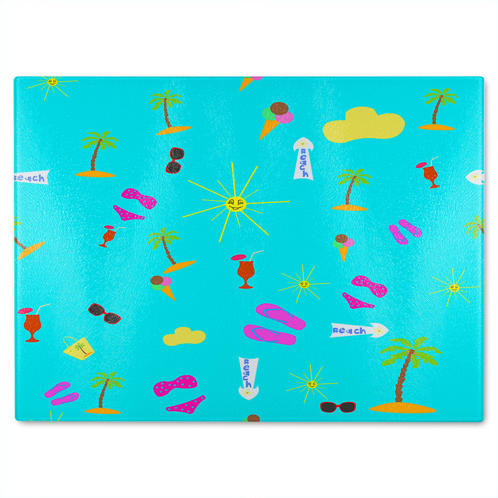 Beach Cartoons Glass Chopping Board