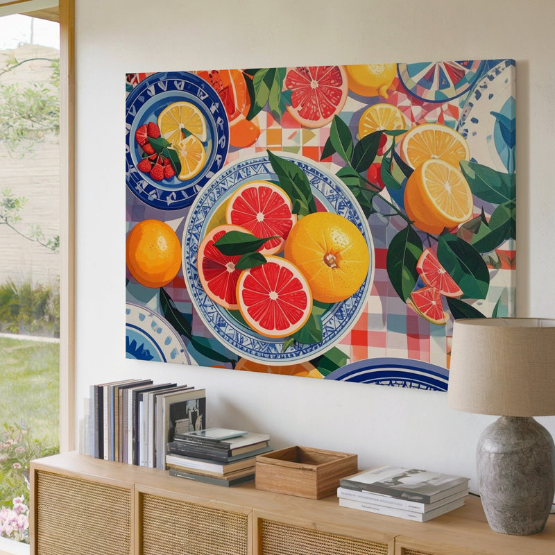 Art mural sur toile à motif de pique-nique d'agrumes, H 11 po x l 14 po