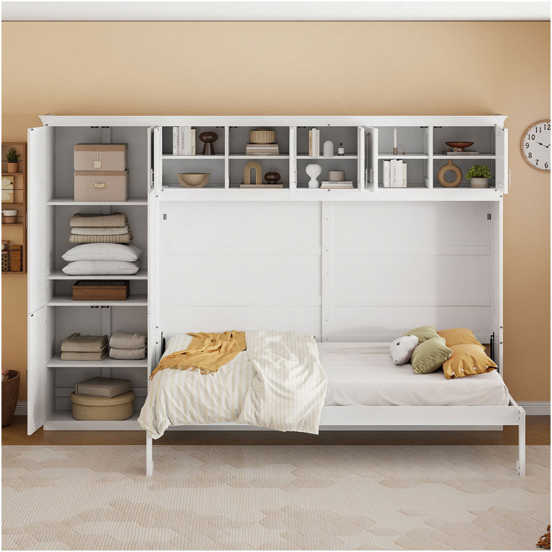 Grand lit escamotable mural avec armoires, grand