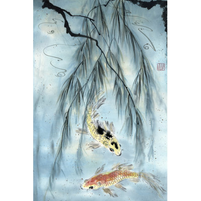 Golden Koi 1 Piece Wrapped Canvas Painting