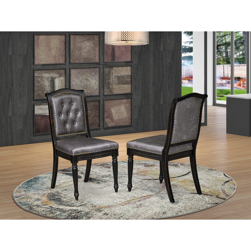 950D0B4336DD4AFF8DEF93BEBF2D86EB - Table de cuisine 7 pièces et 6 chaises en polyester avec dossier capitonné, noir sablé