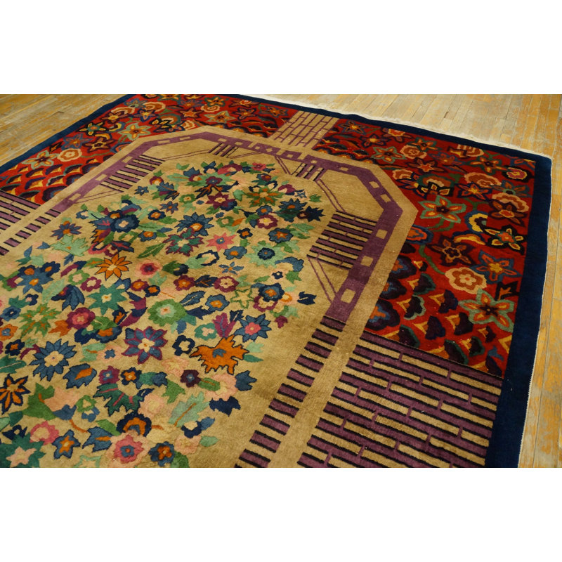Antique Art Deco Room Size Wool Multi Rug