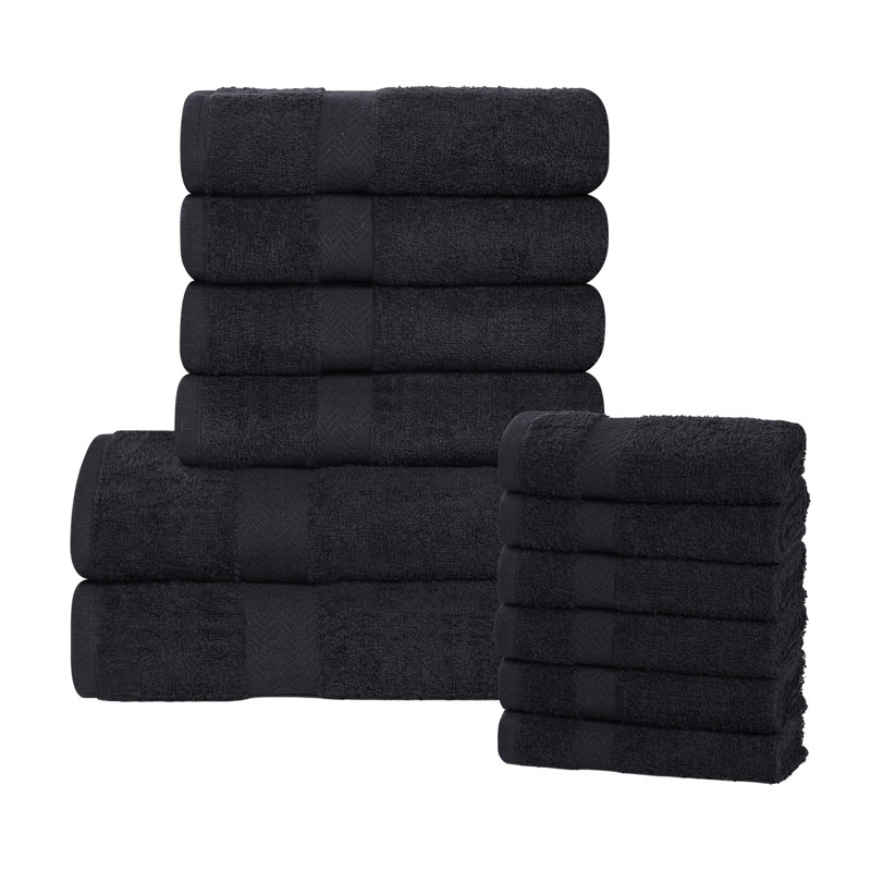 Ensemble de serviettes de bain en coton léger à séchage rapide, Ensemble de 12 serviettes, Noir