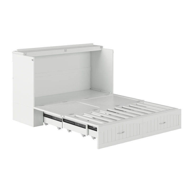 Fabiano Storage Murphy Bed with 6" Mattress, Storage and Built-in Charger, White, Queen