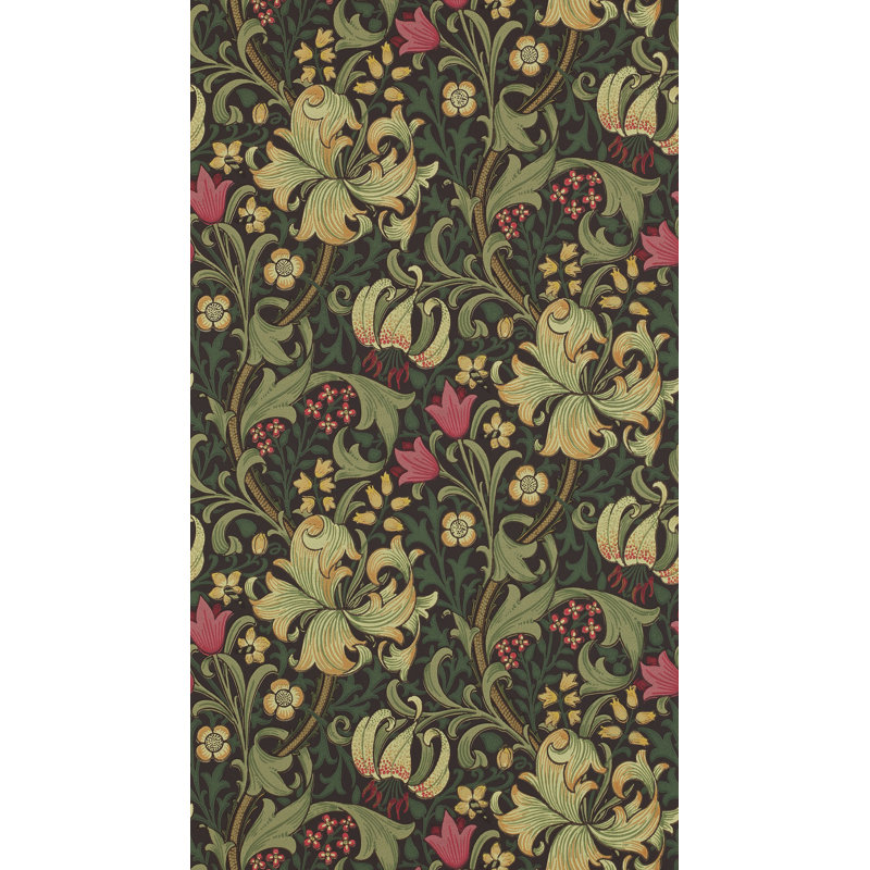Golden Lily Wallpaper, Charcoal/Olive