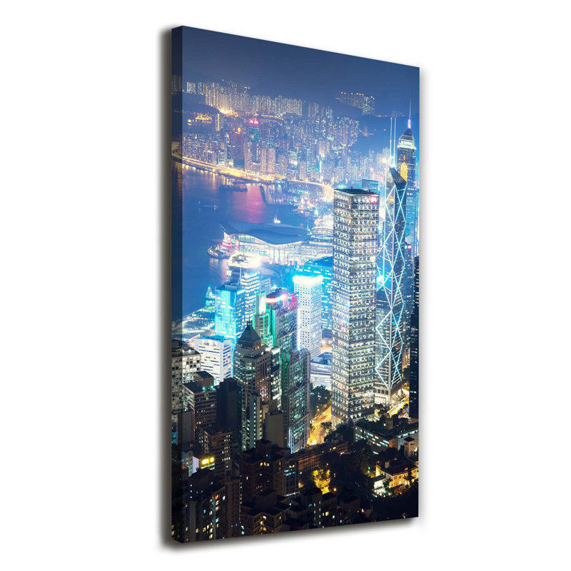 Hong Kong By Night - Wrapped Canvas Print