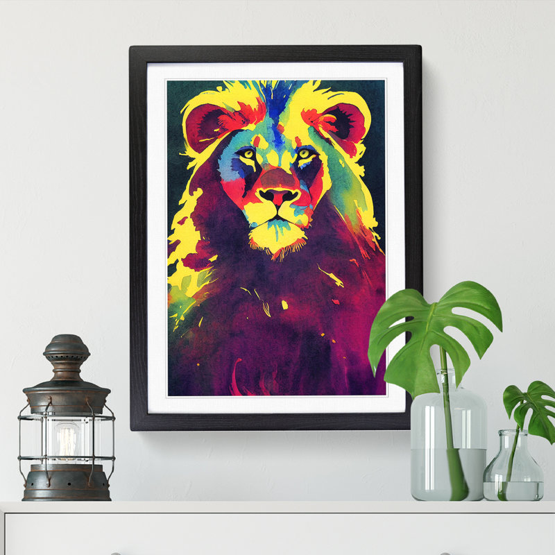 Watercolour Lion Vol.4 - Single Picture Frame Print, 64cm H x 46cm W x 2cm D, Walnut