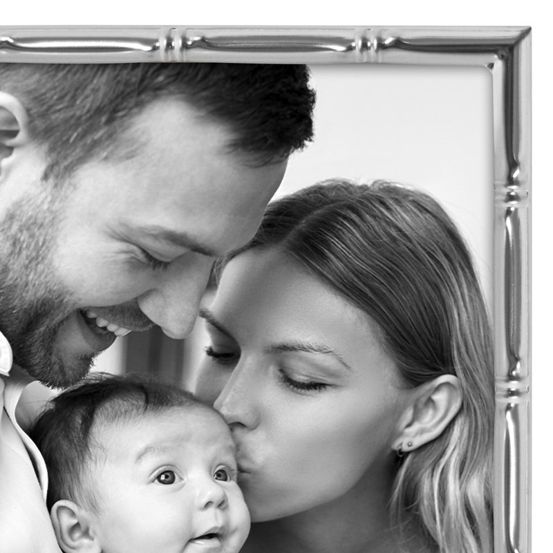 Cadre photo avec moulures de style bambou et verre incassable - pour une présentation sur table ou au mur, Argent argent
