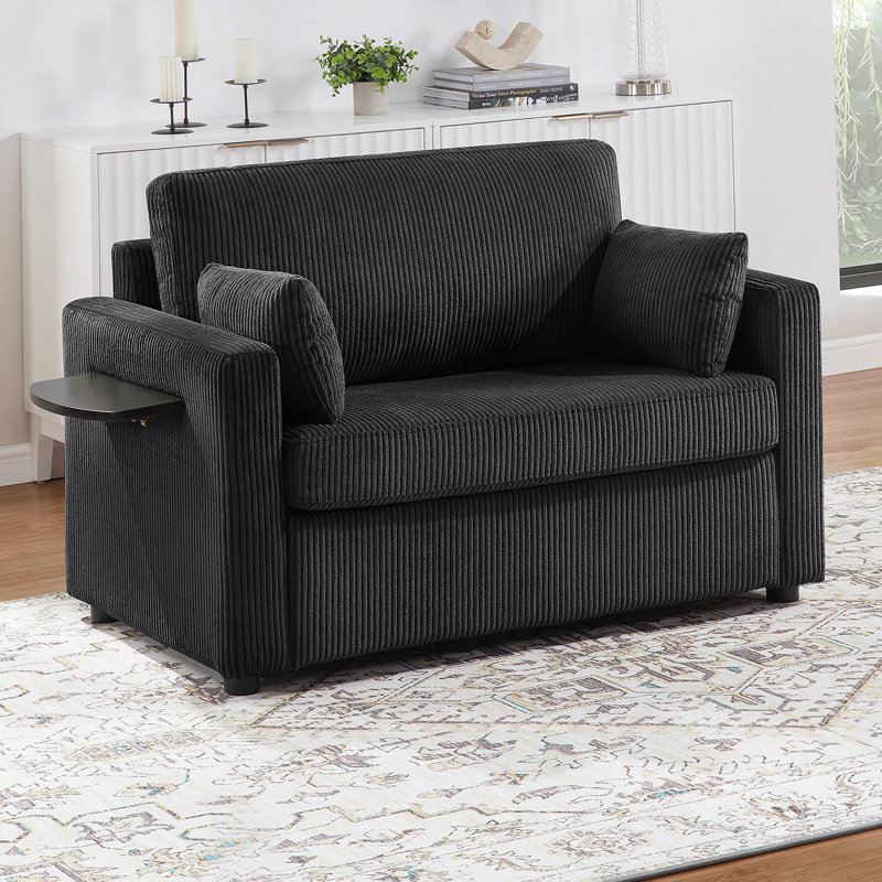 Canapé-lit simple polyvalent avec matelas pliable, table d'appoint pliable, poche de rangement latérale et ports USB pour des espaces de vie confortables