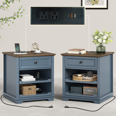 Monrovia 1 - Drawer Set Tray End Tables with Storage and Built-in Outlets for Living Room,Bedroom,Office