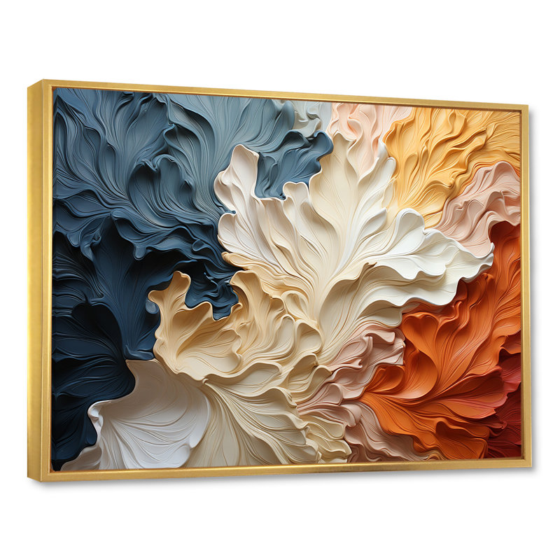 "Custards Collage" beige et orange III - Décoration murale abstraite, Cadre flottant doré, 12" H x 20" W
