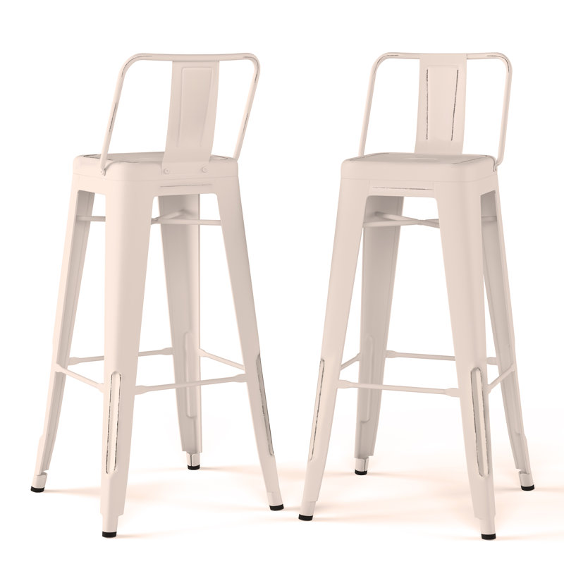 Tabouret 30 "en métal, 2, Blanc patiné