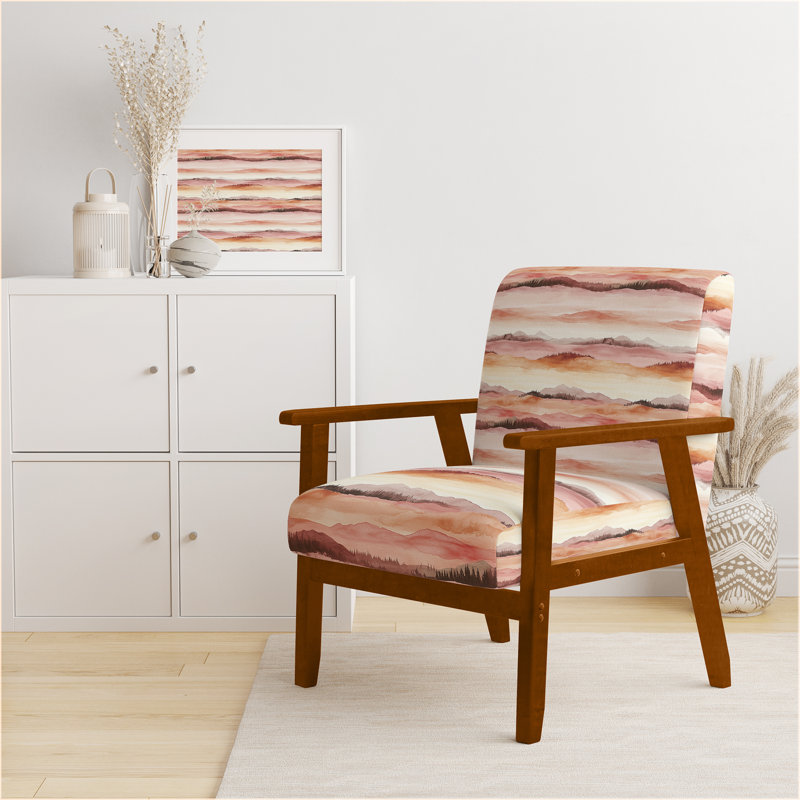 Chaise d'appoint Boho - Fauteuil rose chaud Horizon, Accoudoirs carrés bruns