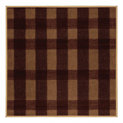 Machine Washable Checkered Brown Area Rug