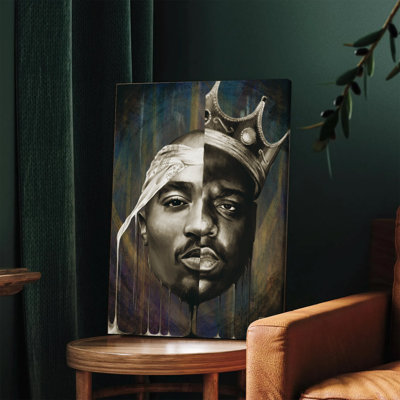 1 pièce d'art mural encadré, art mural sur toile Tupac and Biggie Smalls, peinture de portrait Hip Hop Legends, décor de musique urbaine pour salon, chambre à coucher, bureau, cadeau unique pour les amateurs de rap, impression de haute qualité avec d