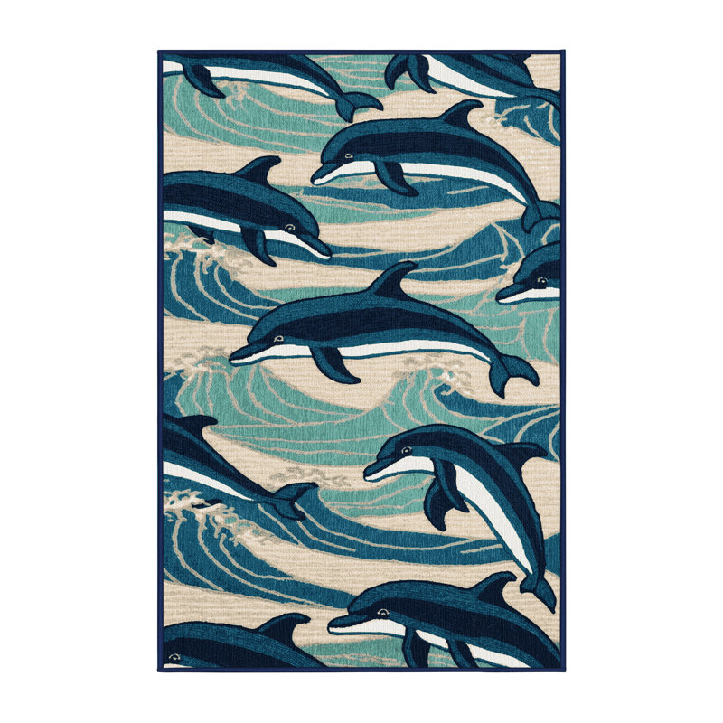Washable Dolphins Nautical Area Rug, Rectangle 5' x 7'