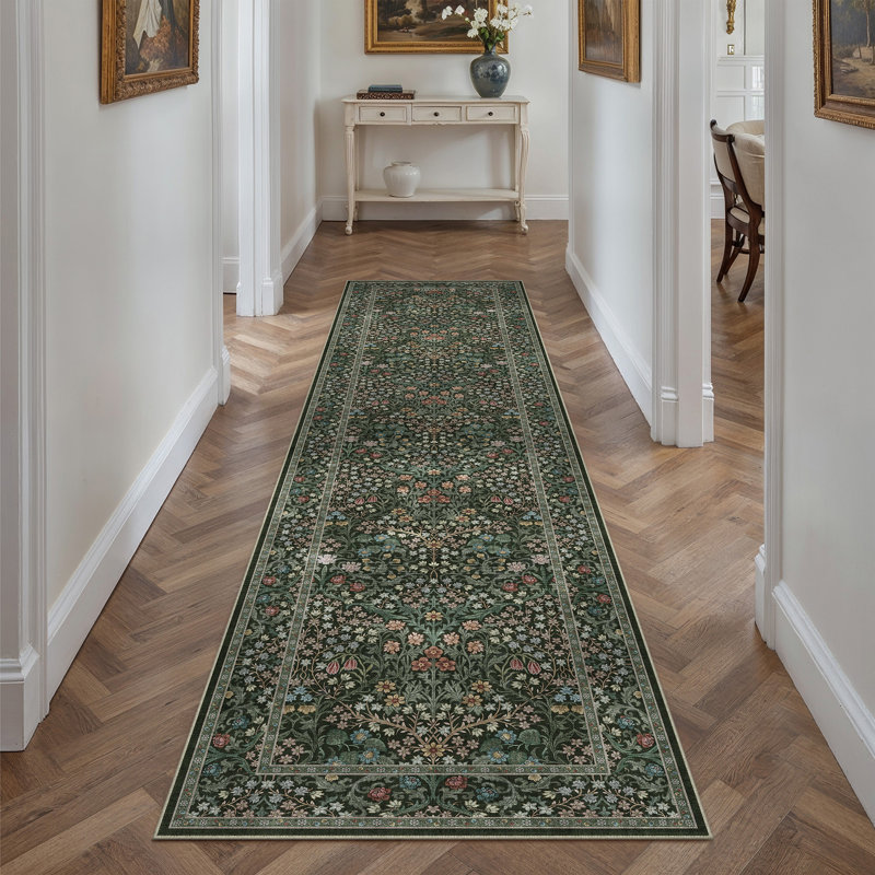 Tapis Alora lavable en machine à motif floral vintage avec envers antidérapant, Tapis de couloir 2 pi x 8 pi