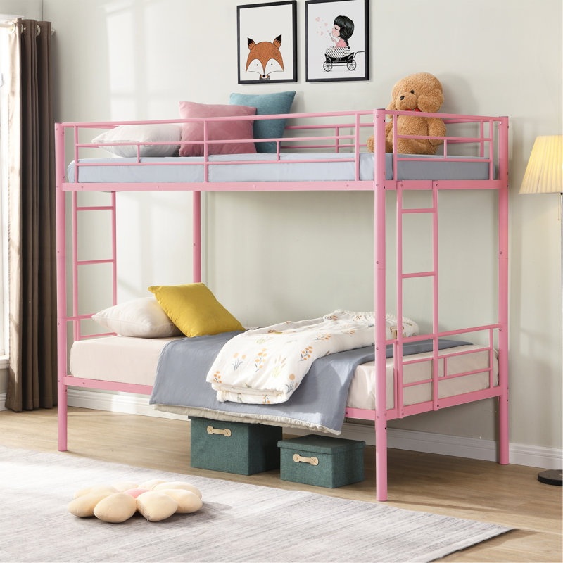 Lit superposé en métal rose sur simple
