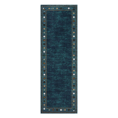 Modern Machine Washable Rugs Bordered Design Non-Slip Low Pile Rubber Backing Indoor Area Rug for Living Room Bedroom Kitchen Dining Room