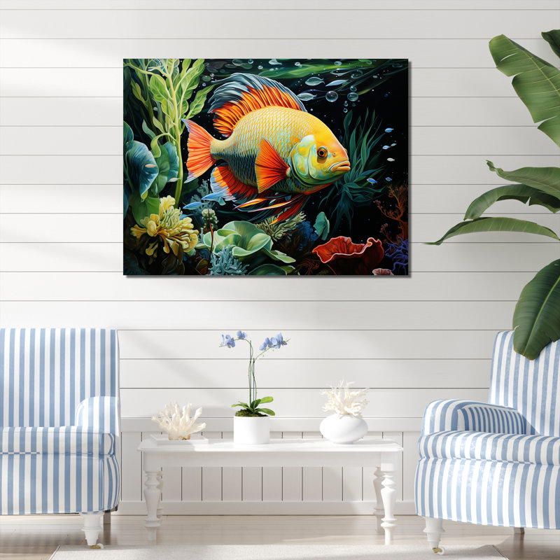 Poissons sous l'eau au pays des merveilles - poisson, art mural, Toile tendue, H 12 po x l 20 po x P 1 po