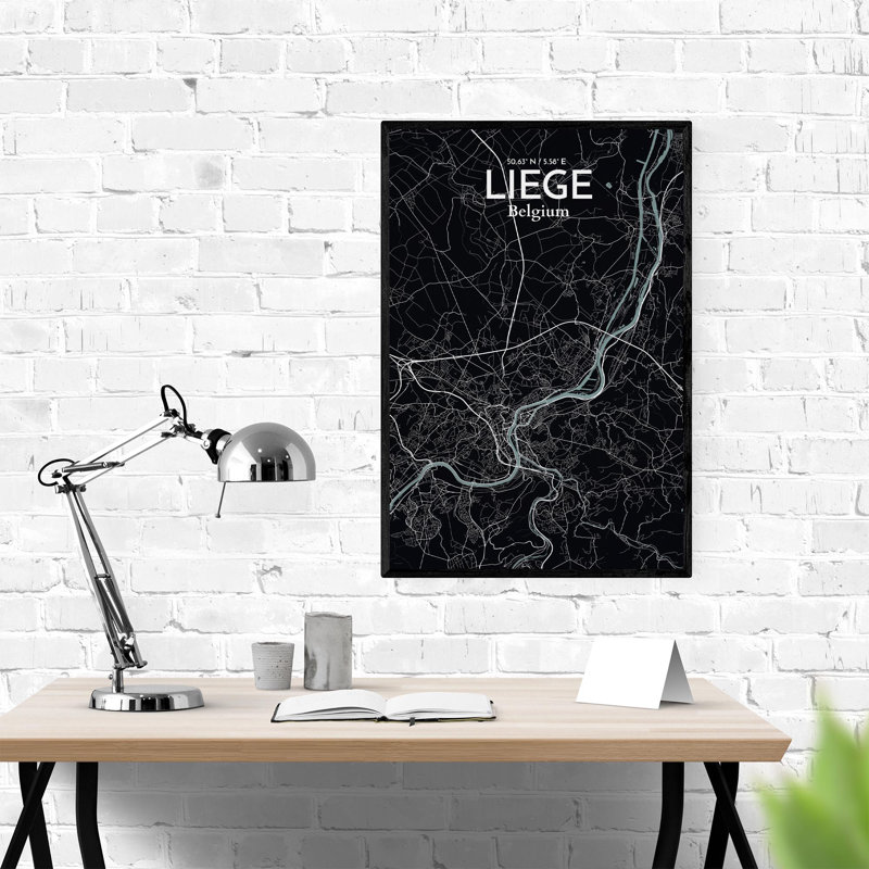 «Liege City Map», impression, Gris / noir, H 36 po x l 24 po