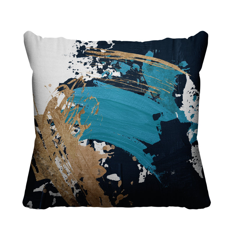 Wintta Abstract Outdoor Reversible Throw Pillow, 15W" x 15H", Turquoise/Navy Blue/Gold